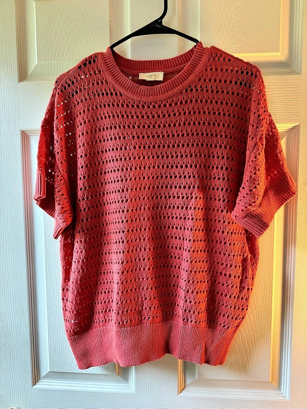 Loft Open Knit Crewneck Sweater in Red Like New